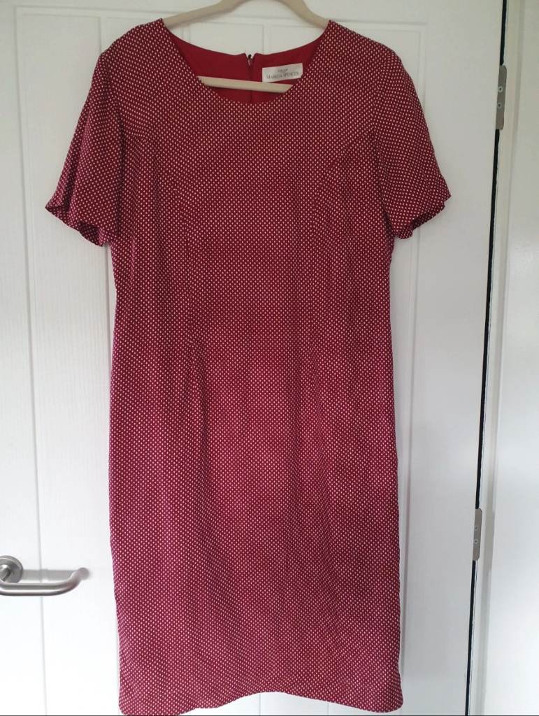 Vintage St Michael (M&S) Red White Polka Dot Shift Dress – Size 14 – Made in UK