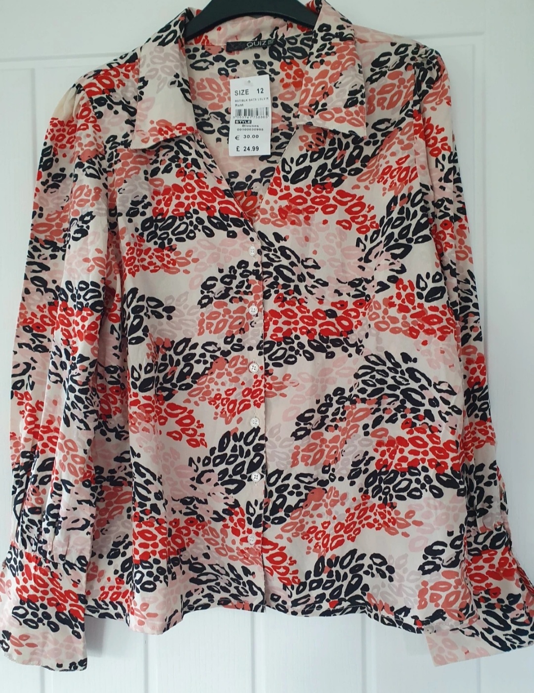 Quiz Rust & Black Abstract Print Long Sleeve Blouse – Size 12 – Brand New With Tags
