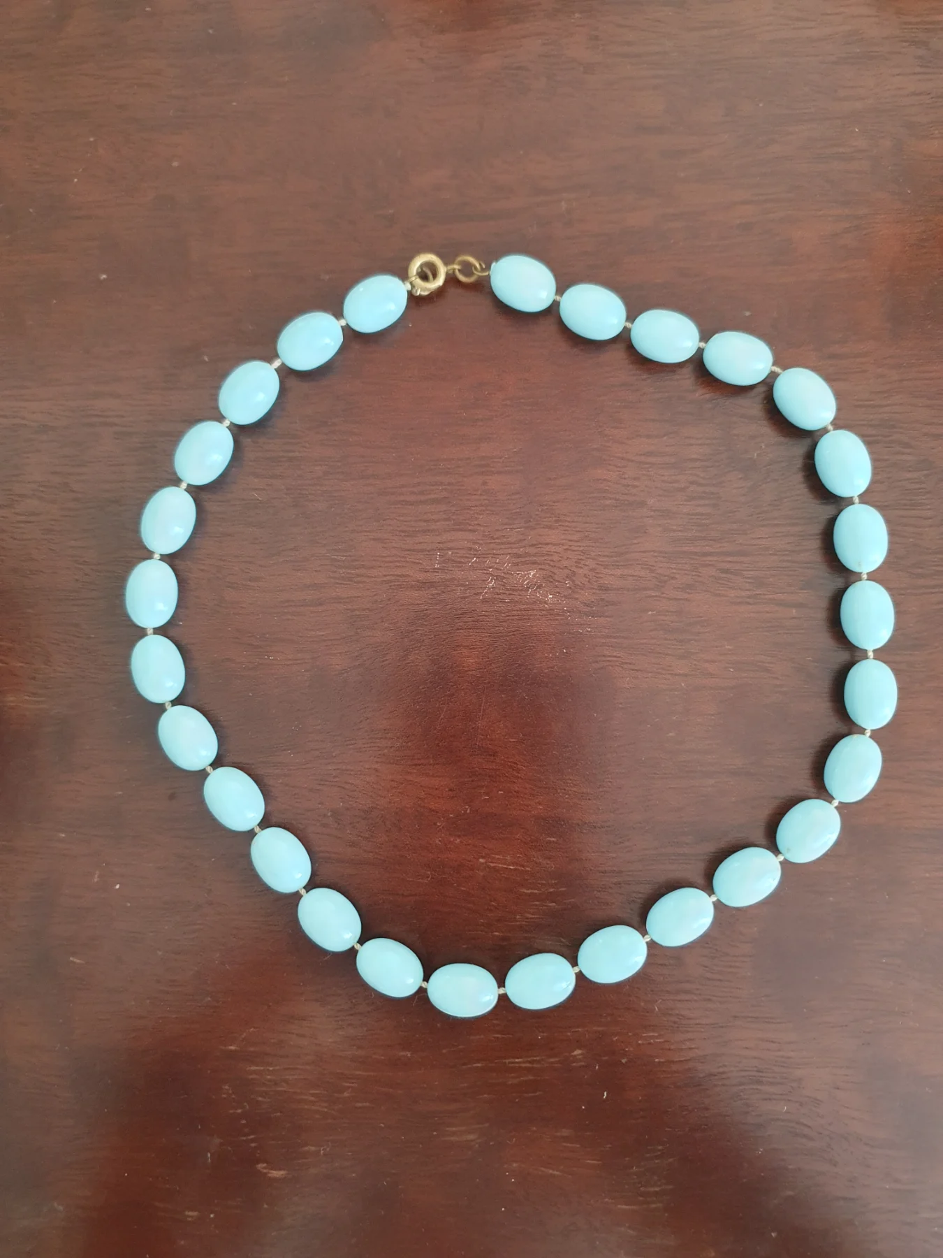 Vintage Pale Sky Blue Oval Bead Necklace – 41 cm