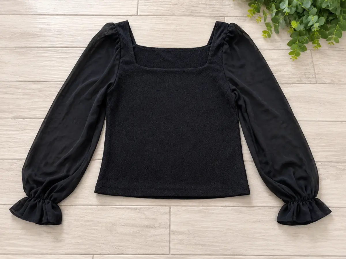 🖤 SHEIN Curve Black Textured Top with Chiffon Sleeves – Size 0XL (UK 16/18) 🖤