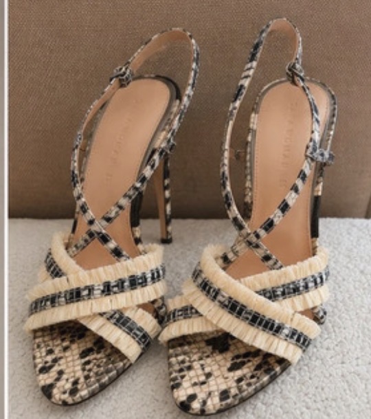 Zara snake Print Raffia Fringe heeled sandals. Size 2.5 EU35 NWOT