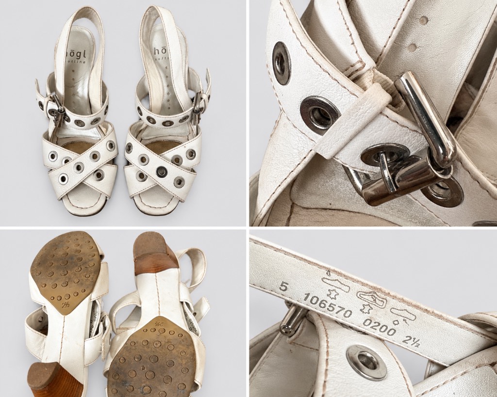 Högl Softline Ladies Leather Heeled Sandals UK 2.5 White Slingback Eyelet Detail