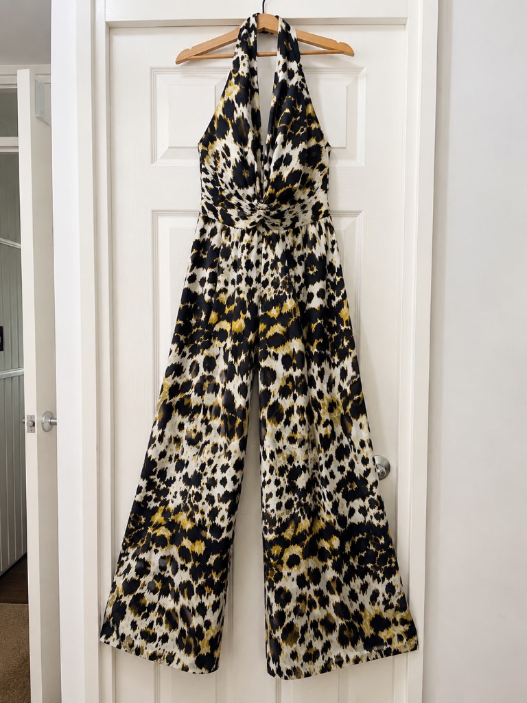 Karen Millen Animal Print Halterneck Wide Leg Jumpsuit UK 10 Occasion Cruise Wedding