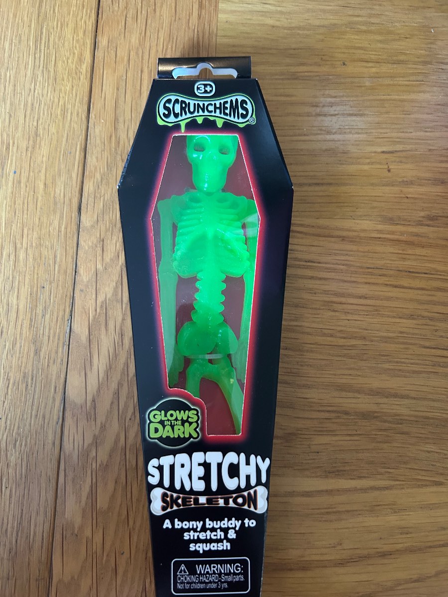 Scrunchems Green Glow In The Dark Stretchy Skelton In Coffin Shape Box