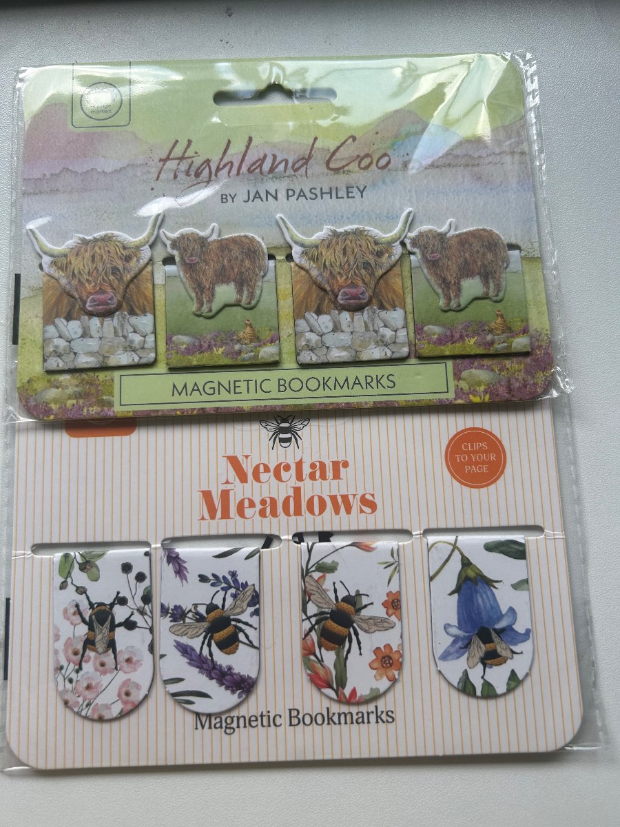 Brand new- x2 packs of magnetic bookmarks in highland cow and nectar meadows design