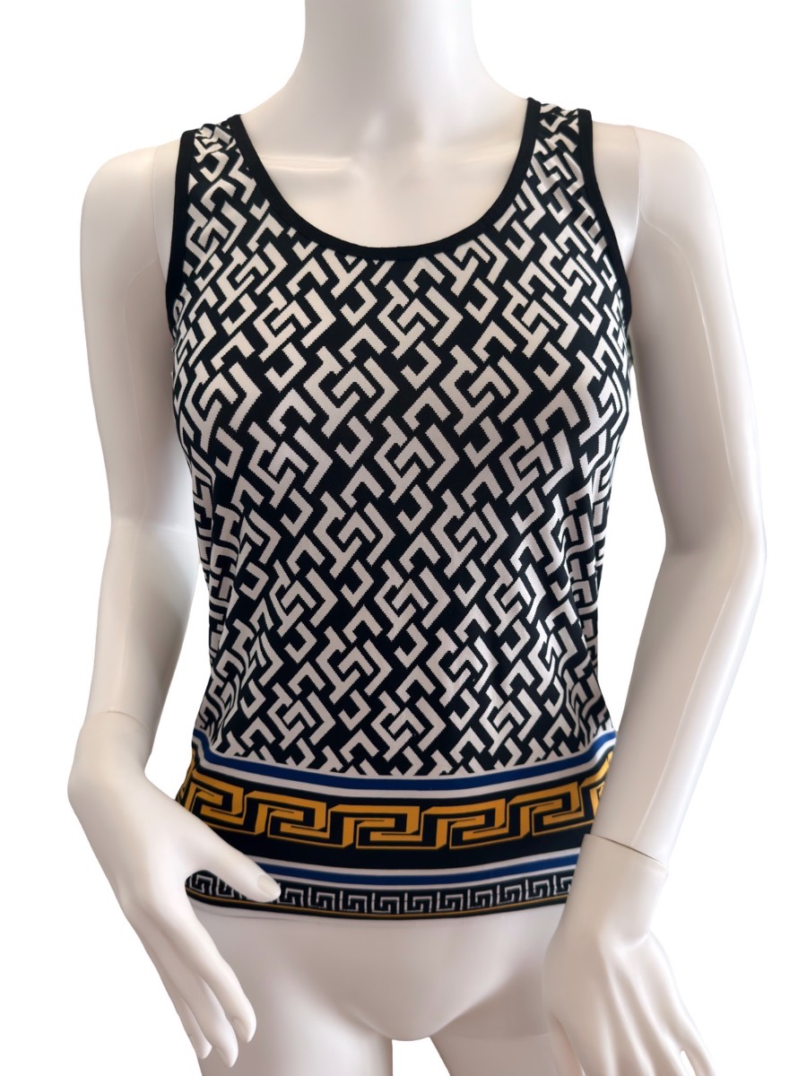Joseph Ribkoff UK 8 Black White Geometric Print Sleeveless Stretch Top Designer