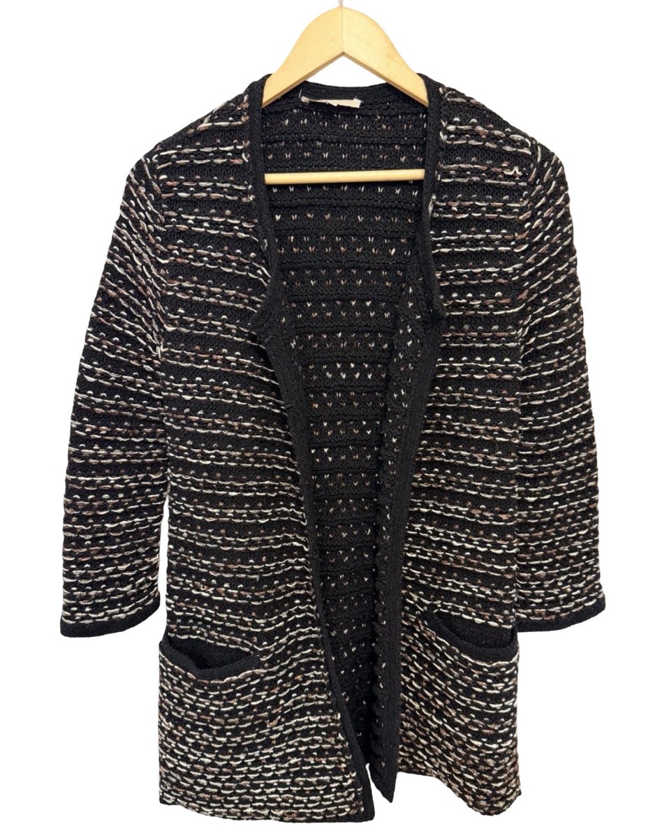 Maje Black Metallic Knit Open Cardigan Cotton Blend Size 1 UK 8 RRP £245