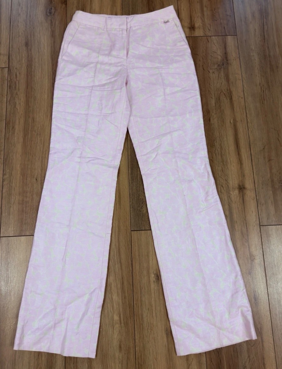 Escada Sport UK 6 Pink Linen Blend Straight Leg Trousers