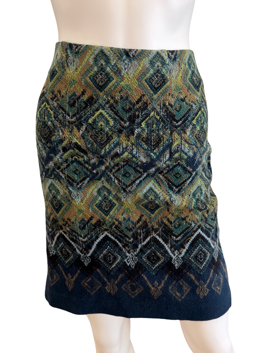 Jill Size S Tapestry Aztec Geometric Knee Length Pencil Skirt Boho