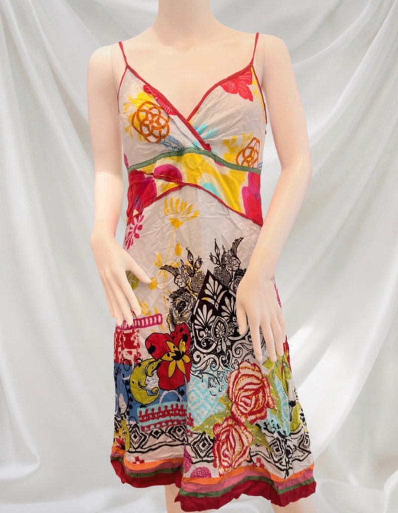 Fracomina Y2K Colourful Floral Abstract Strappy Mini Dress Size L