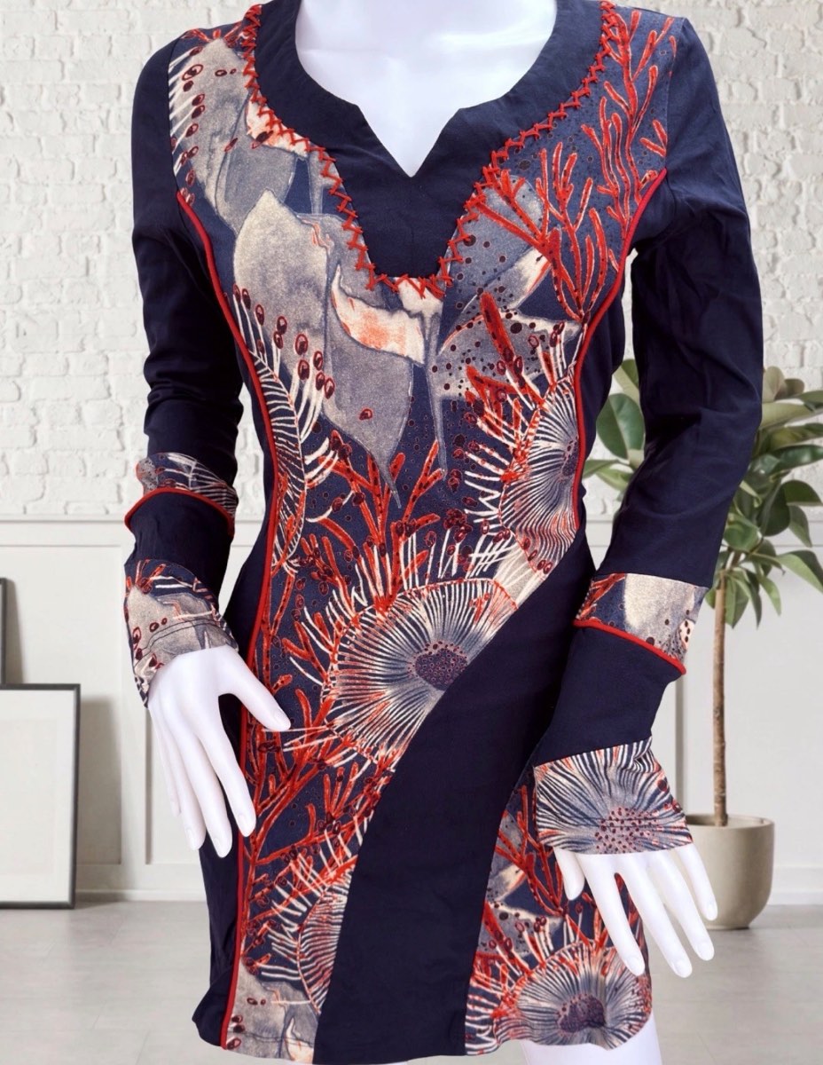 Joe Browns UK 10 Navy Floral Print Long Sleeve Cotton Dress