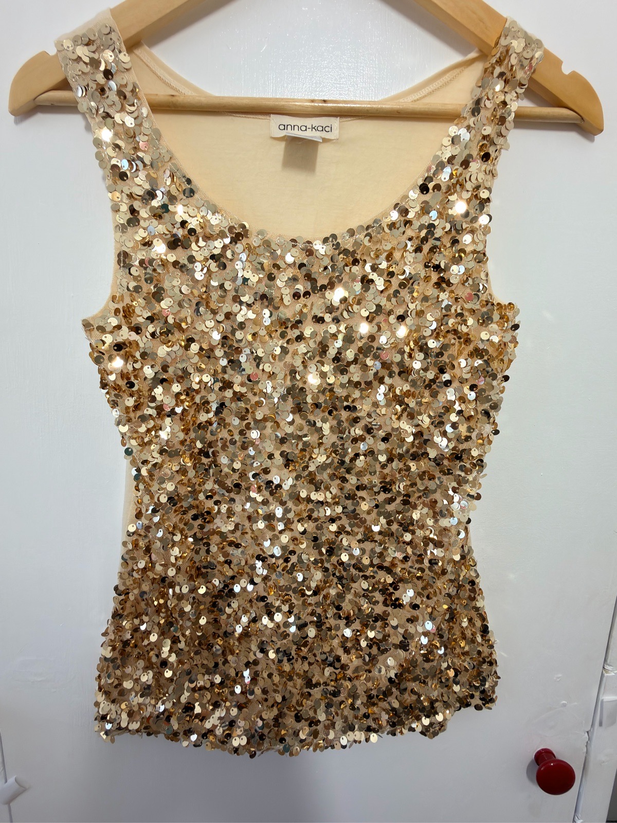 Anna-Kaci Gold Sequin Vest Top Size S Sparkly Party Evening Festival
