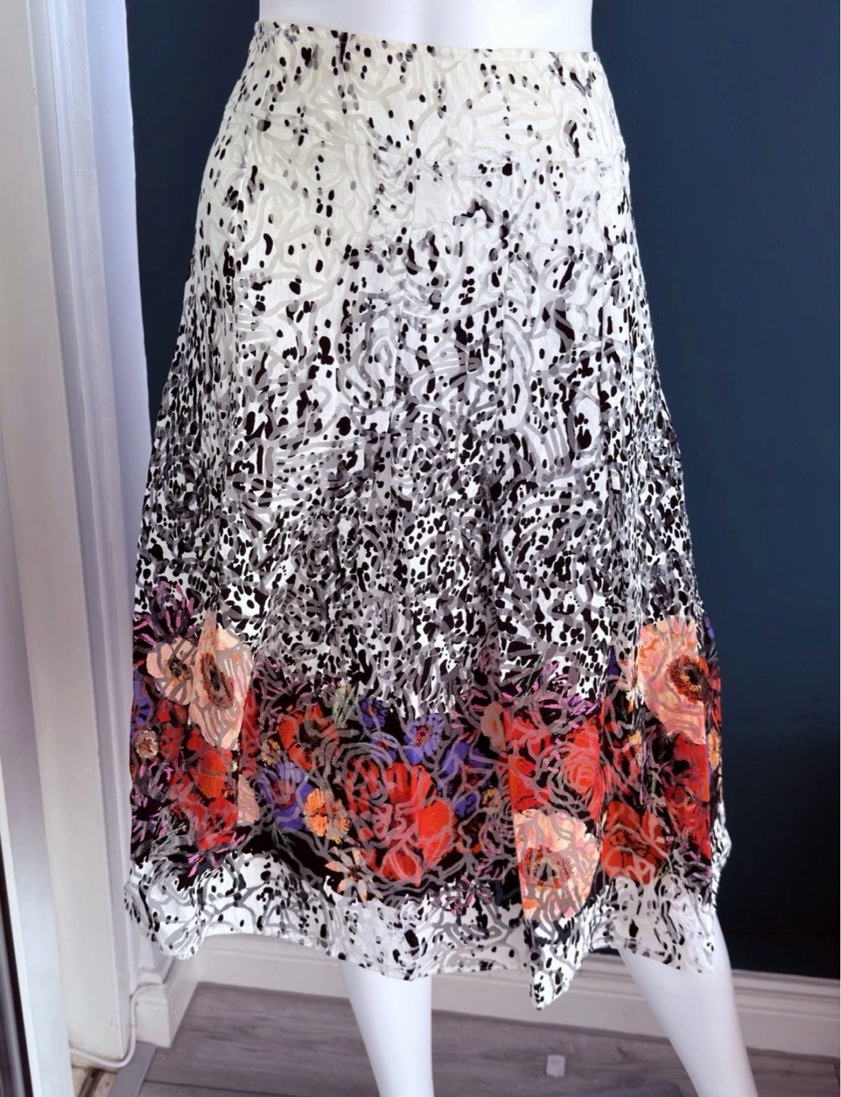 Per Una M&S UK 16 Floral Print Midi Skirt Multicoloured Lightweight A-Line