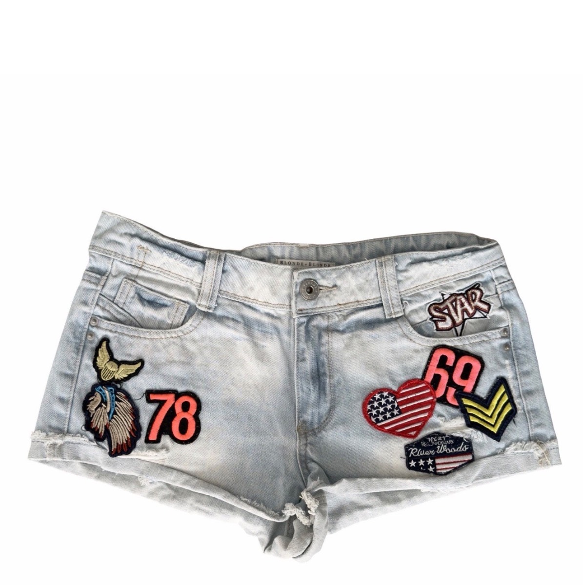 Blonde + Blonde Y2K Denim Shorts Patchwork Low Rise Hot Pants UK 10
