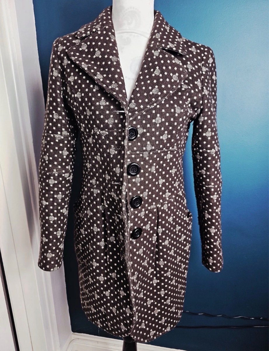 Vintage Androse Brown Wool Cashmere Blend Tailored Short Coat Jacket Button Front UK 10