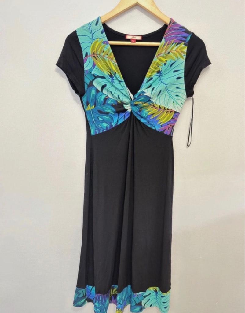 Joe Browns Tropical Leaf Print Knee Length Dress Black Multicolour UK 8