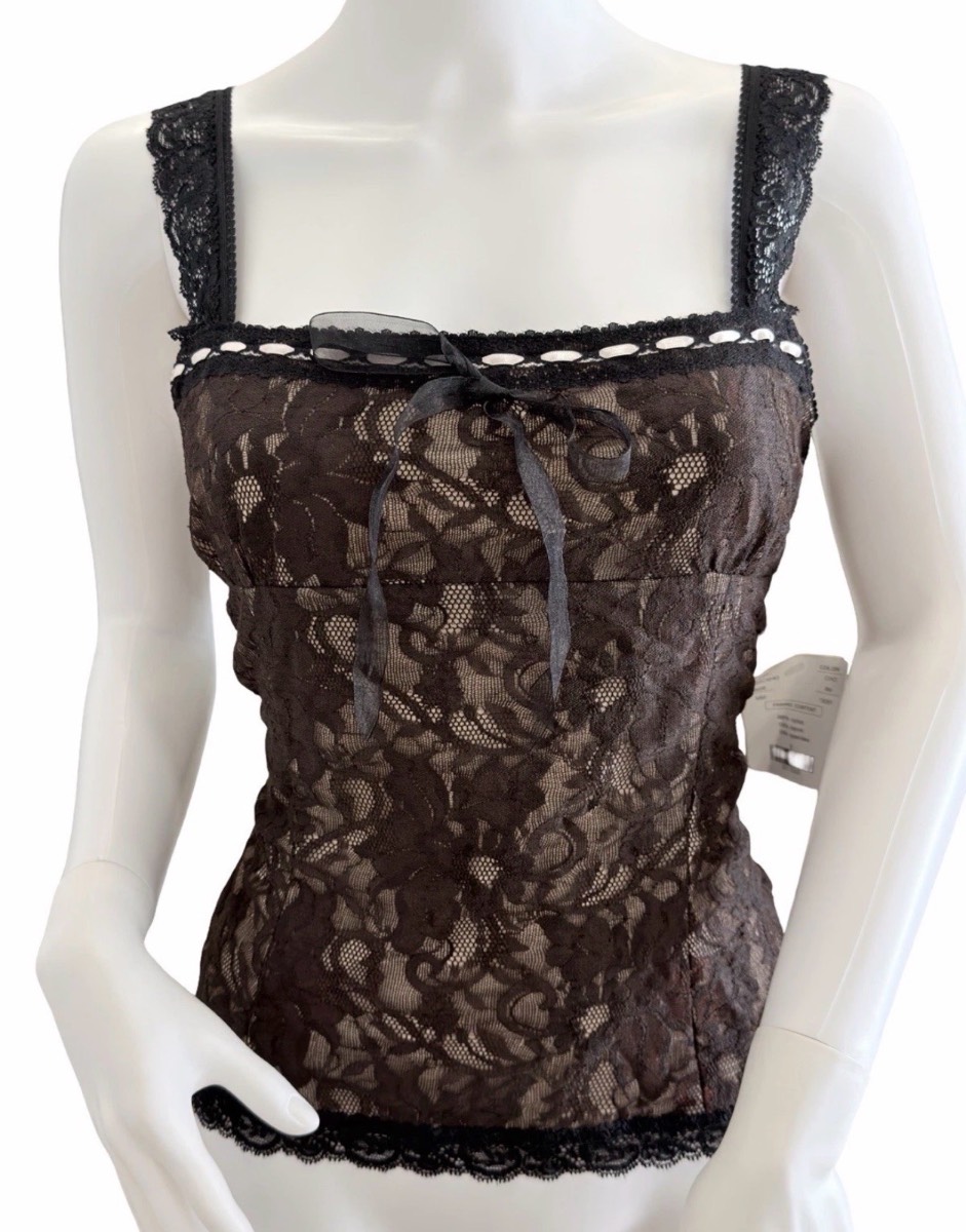 Doncaster Signature Y2K Brown Black Lace Cami Top Size M NWT RRP £79