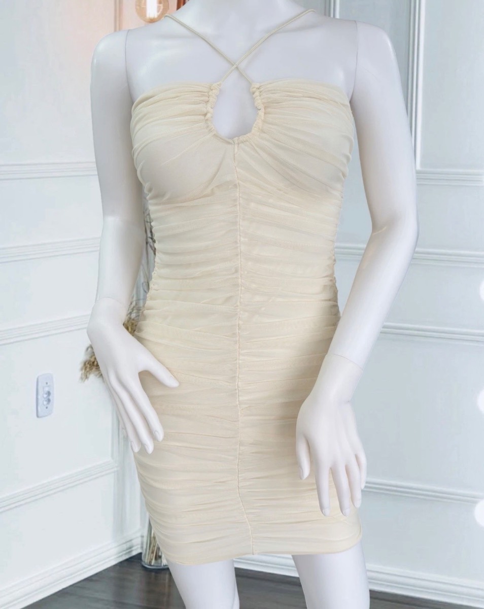 Oh Polly Ivory Ruched Bodycon Mini Dress UK 12 BNWT