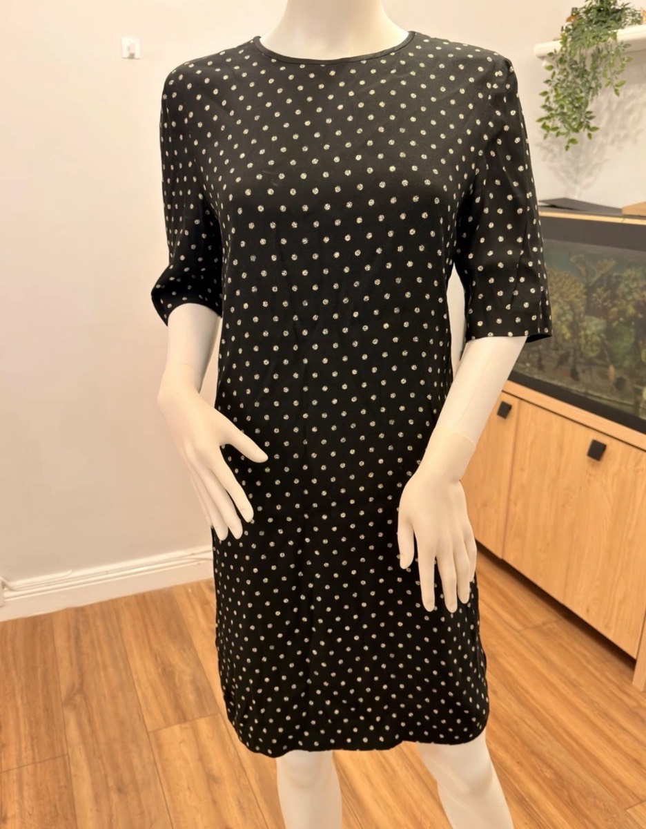 Jigsaw Black White Polka Dot Shift Dress UK 10