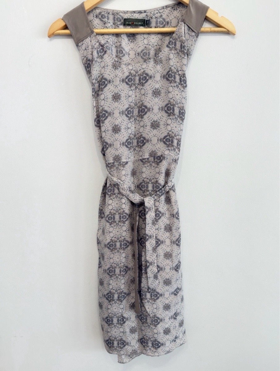 Mint Velvet 100% Silk Printed Ruched Dress UK 10 Sleeveless Tie Waist