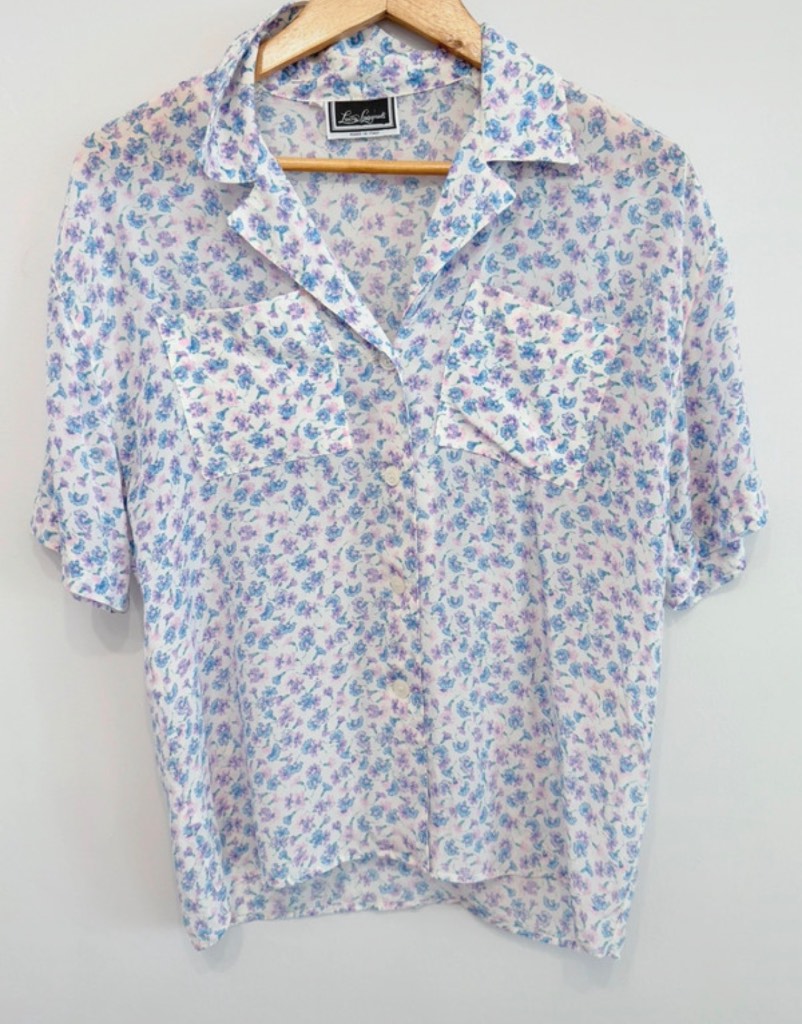 Luisa Spagnoli Vintage Made In Italy Floral Blouse UK 14 Short Sleeve