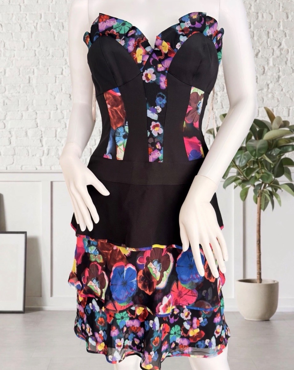 Vintage Karen Millen UK 8 Silk Blend Floral Corset Dress BNWT RRP £165