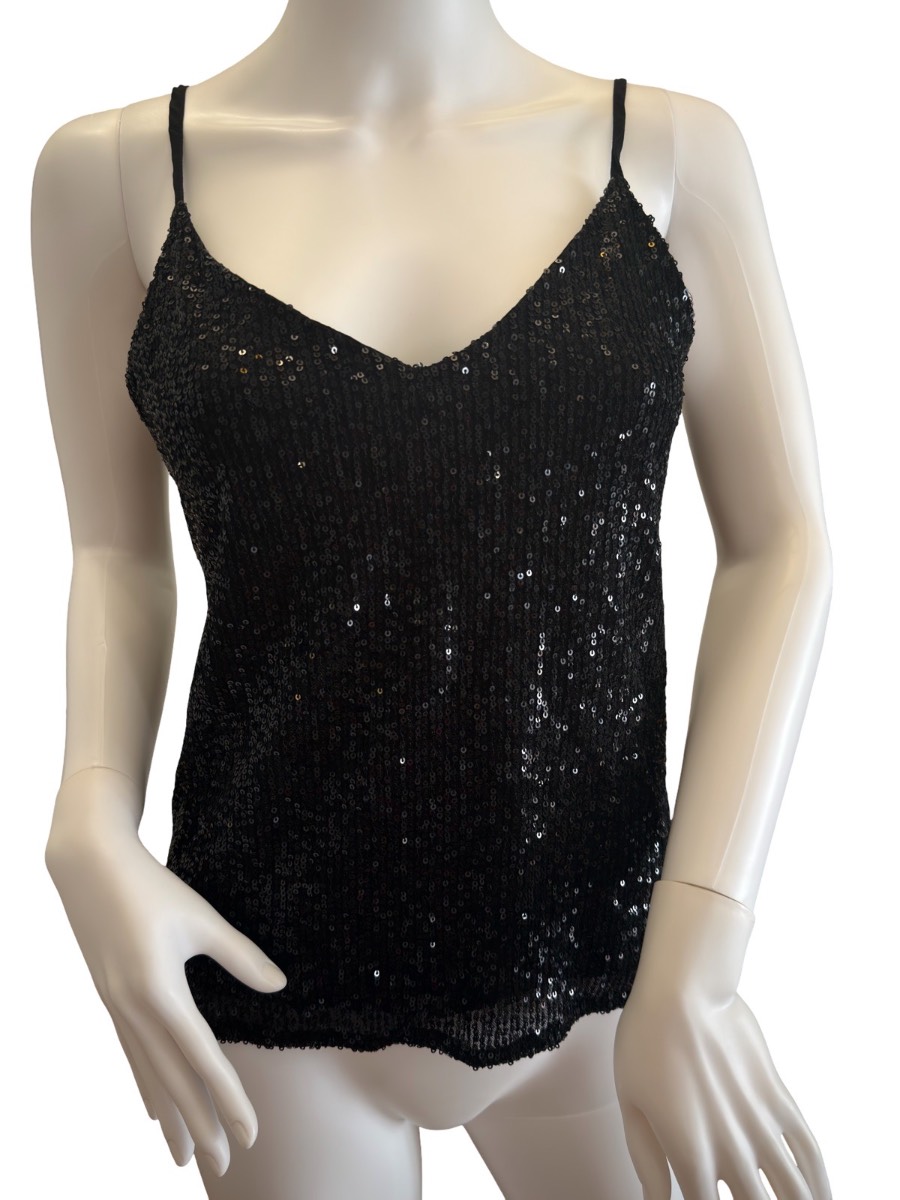 La Petite Étoile Paris Black Sequin Cami Top Adjustable Straps Size M Party
