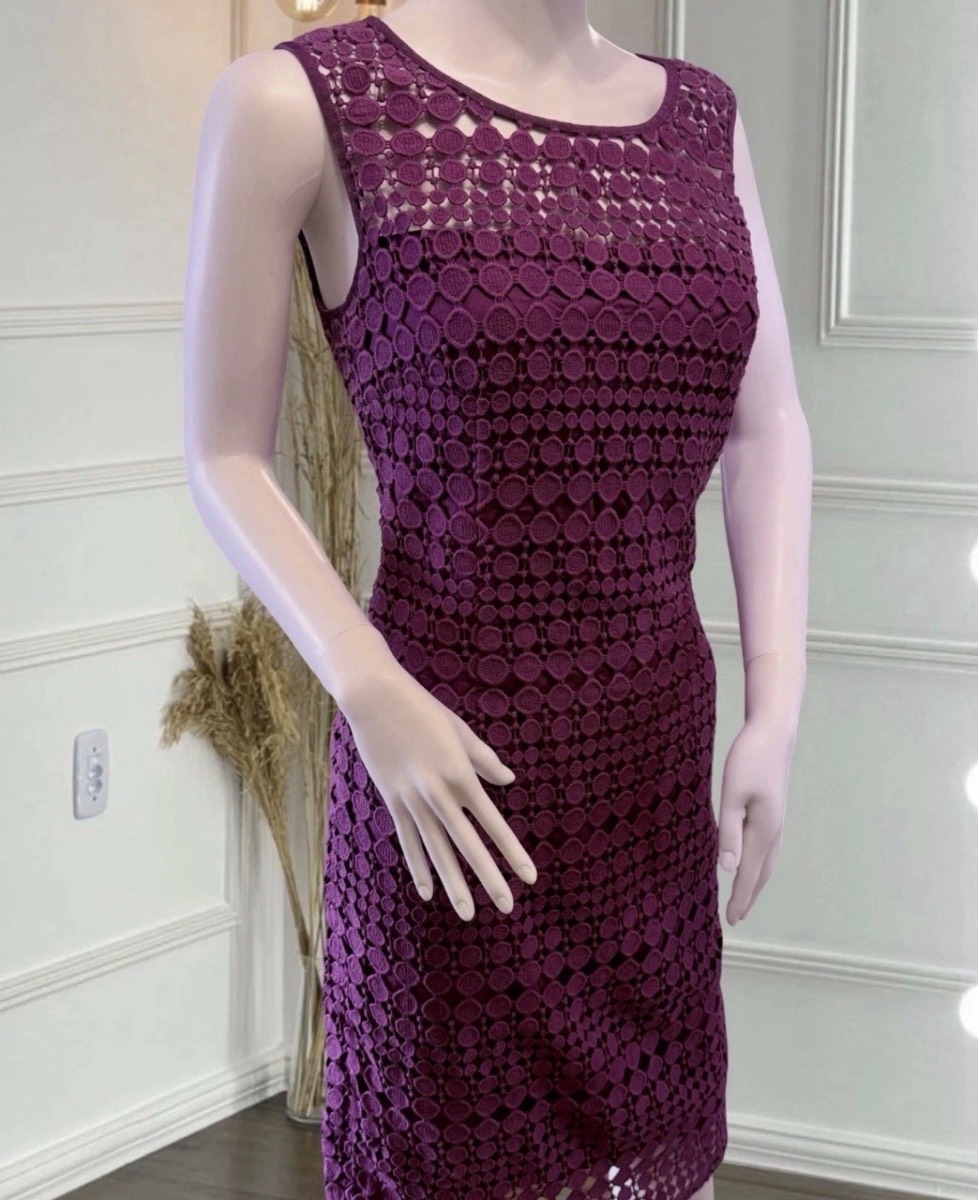 Max Mara Weekend Size 12 Purple Crochet Lace Sleeveless Knee Length Dress