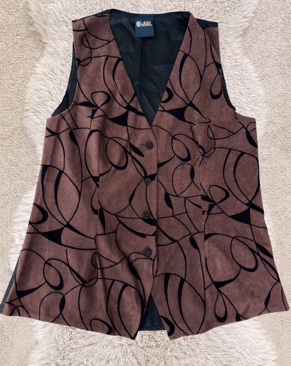 Vintage Sixth Sense By C&A Brown Abstract Pattern Waistcoat UK 18