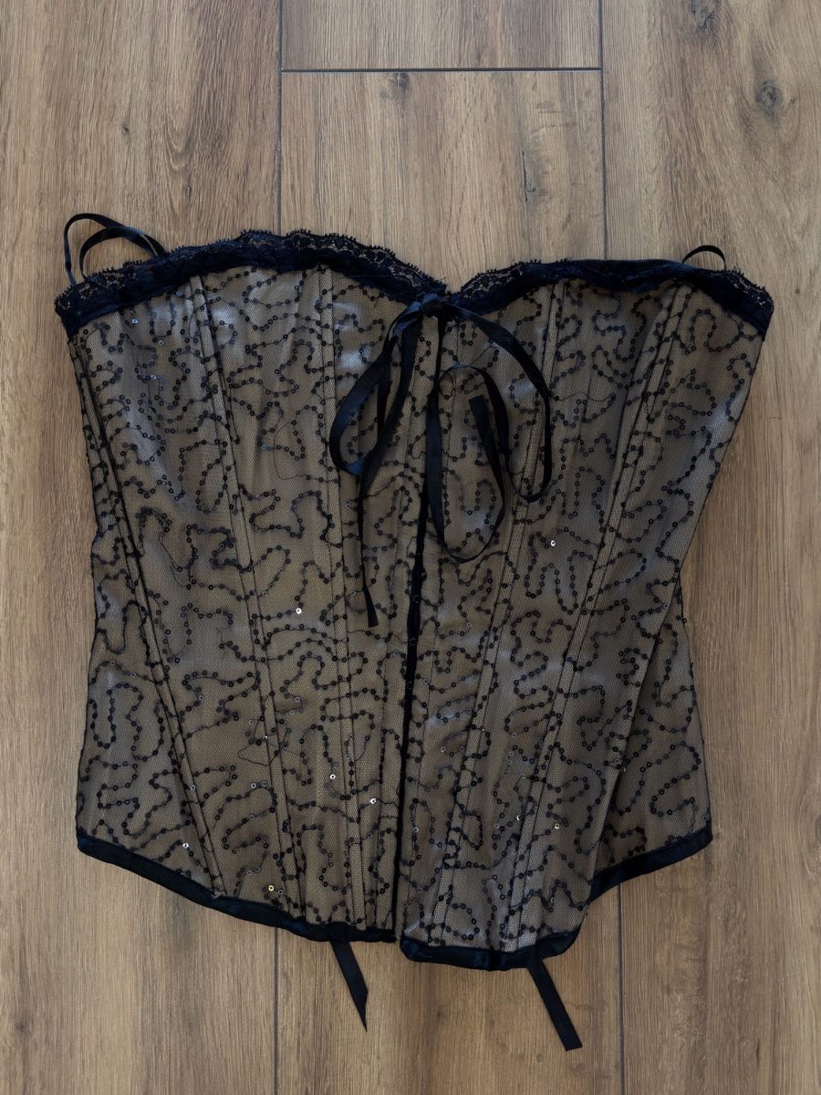 Y2K Charlotte Russe Corset Bustier Top Size M Black Mesh Sequin Lace Up Goth