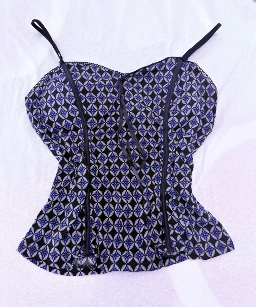 My Michelle Y2K Padded Cami Top Blue Black Geometric Print Size L