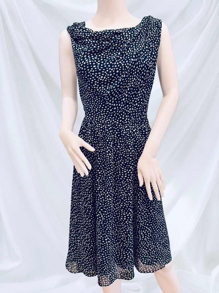 Adrianna Papell Navy White Polka Dot Midi Dress UK 8