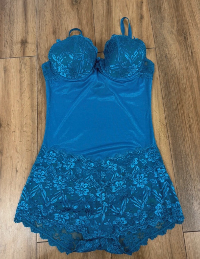 Y2K La Vie en Rose Blue Lace Shaping Bodysuit XL