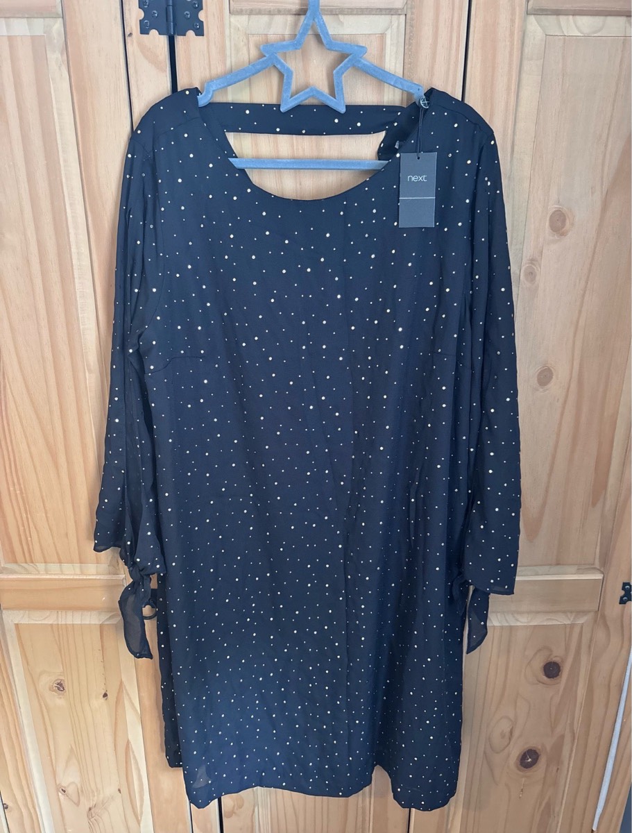 Next Black & Gold Dress Size 20 Chiffon Shift  Party dress