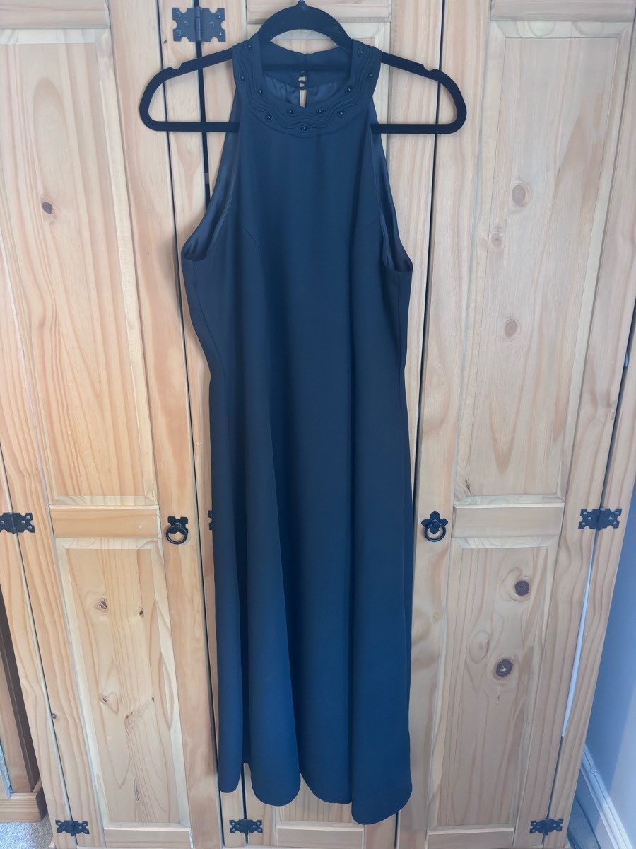 RICHARDS Black Maxi little black Evening Dress UK 14 Halter Neck Beaded Cocktail Prom wedding guest