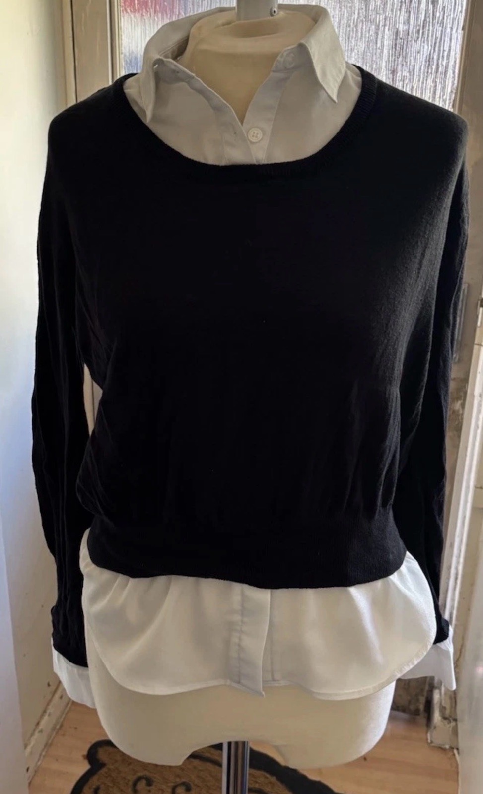 Ladies New Look 2 In 1 Shirt Jumper - Black & White - Size 8 - Good Condition