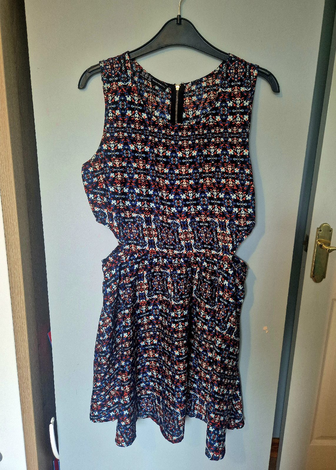 Beautiful Navy, orange, blue and white dress, Primark, size 12