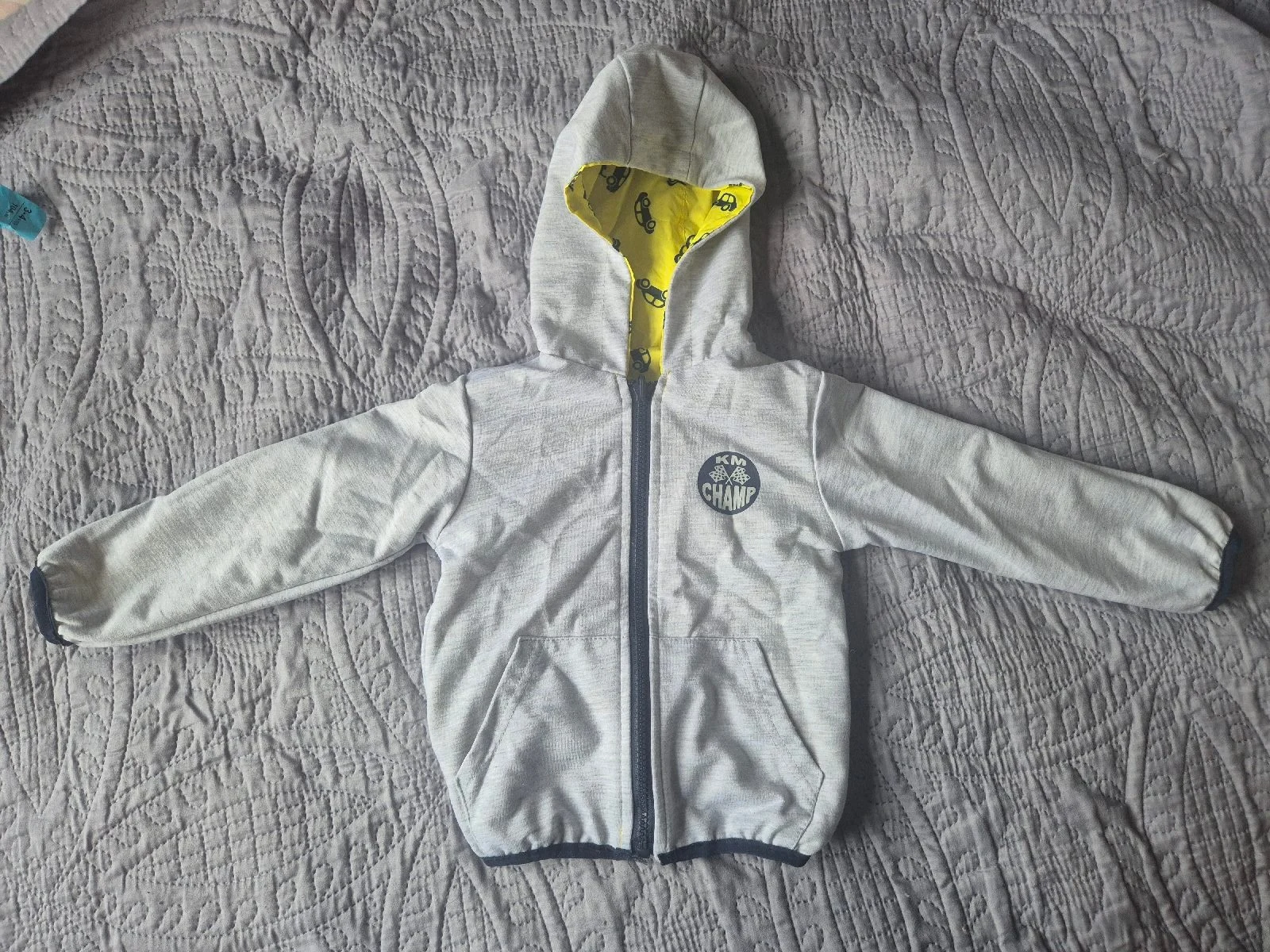 Boys Grey/yellow reversible hooded Jacket, age 12-18 months