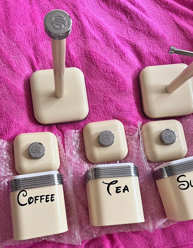 Swan retro cream tea coffee sugar set with mug and towel holder