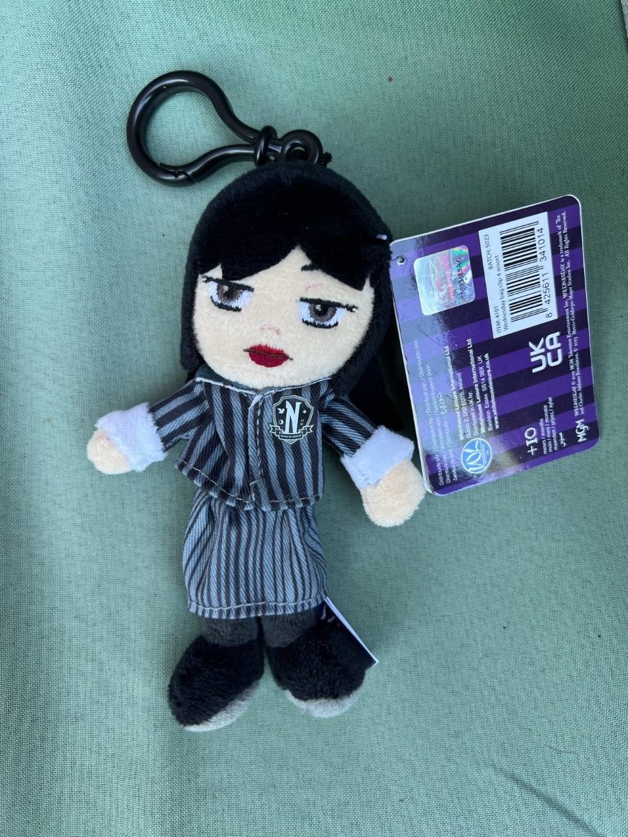 Wednesday Addams tv show teddy plush keyring new with tags minature HMV  Comes as pictured