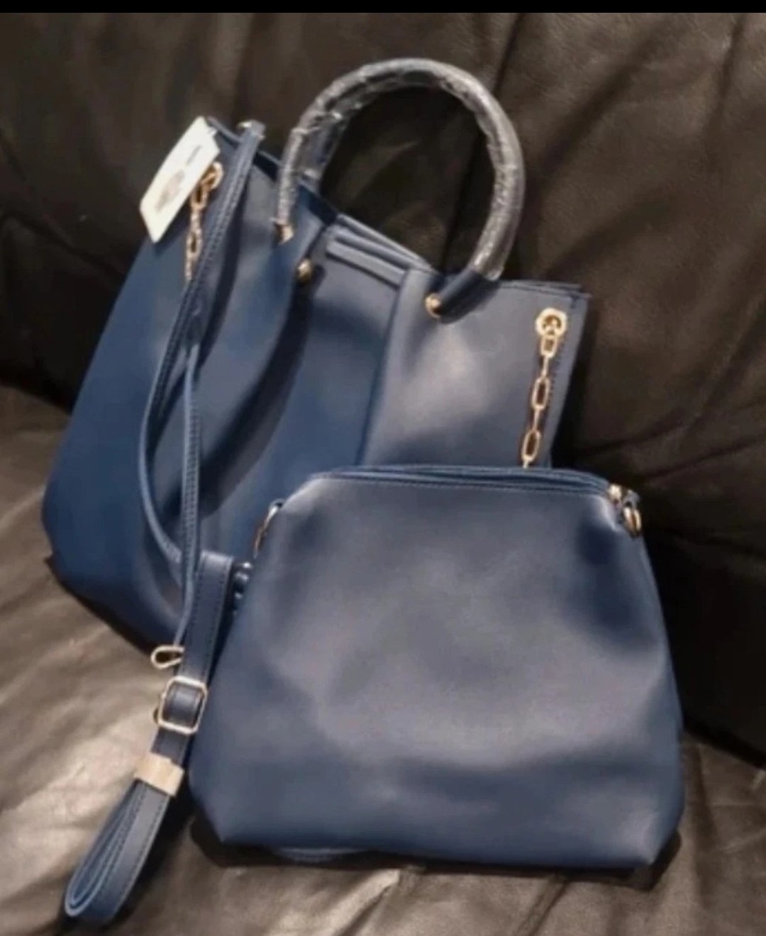 Stylish Blue Faux Leather Handbag with matching Shoulder Bag New with tags