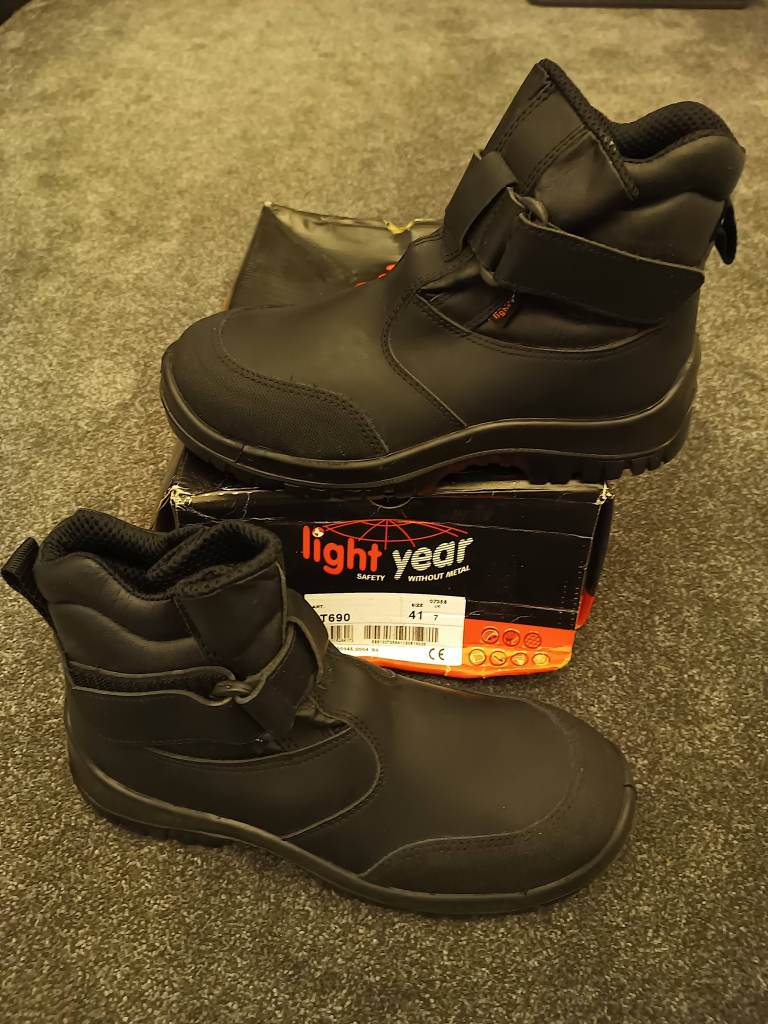 Composite Light weight Safety Work Boots with Velcro strap No Laces Size 7 New