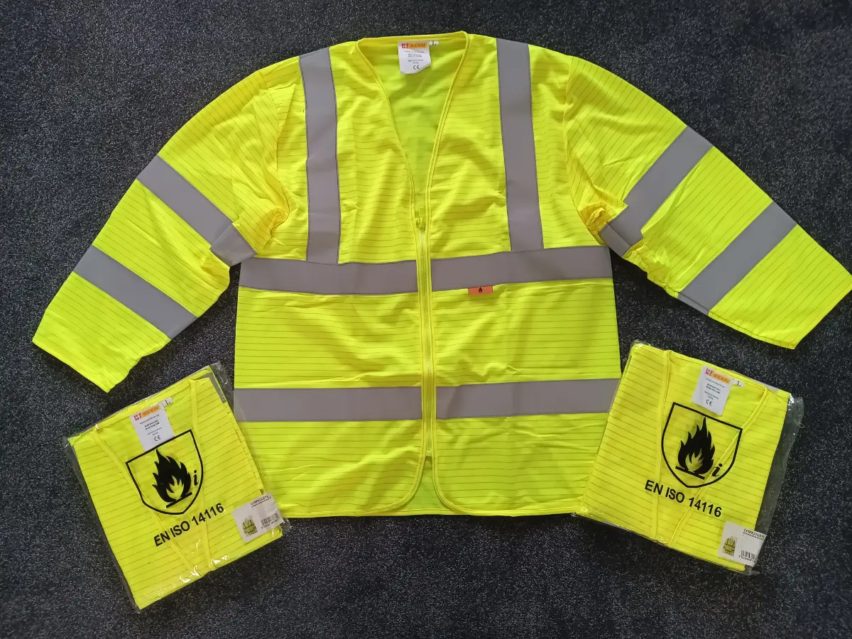 THREE Yellow Hi Viz long sleeved Flame retardant Vests Jerkins Large New Workwear