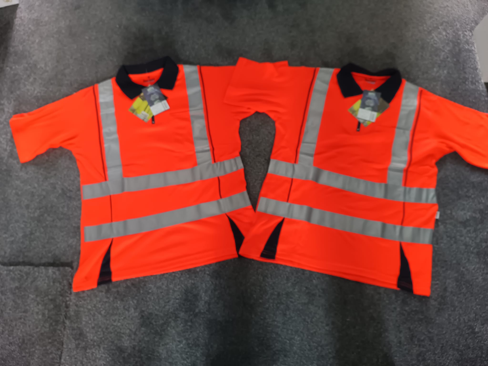 TWO Orange Heavy Duty Hi Viz Poloshirts Large New (see description)