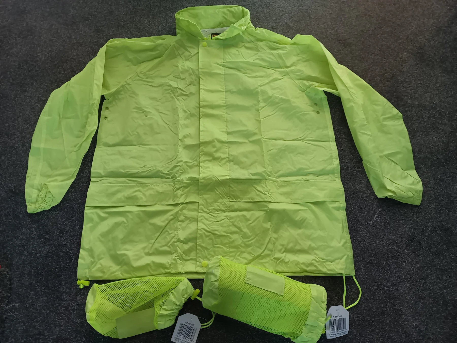 TWO Bright Yellow Pac a Mac Light weight jackets Large New Waterproof