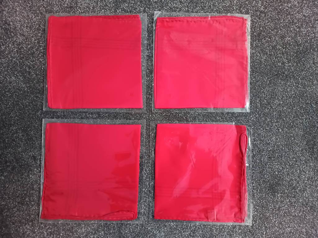 FOUR Red 100% Pure Silk Handkerchiefs New