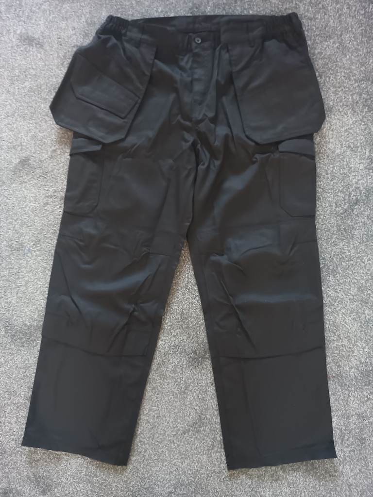 Black Tradesman Cargo Work Trousers 34"R New Holster pockets Workwear Elasticated (see description)