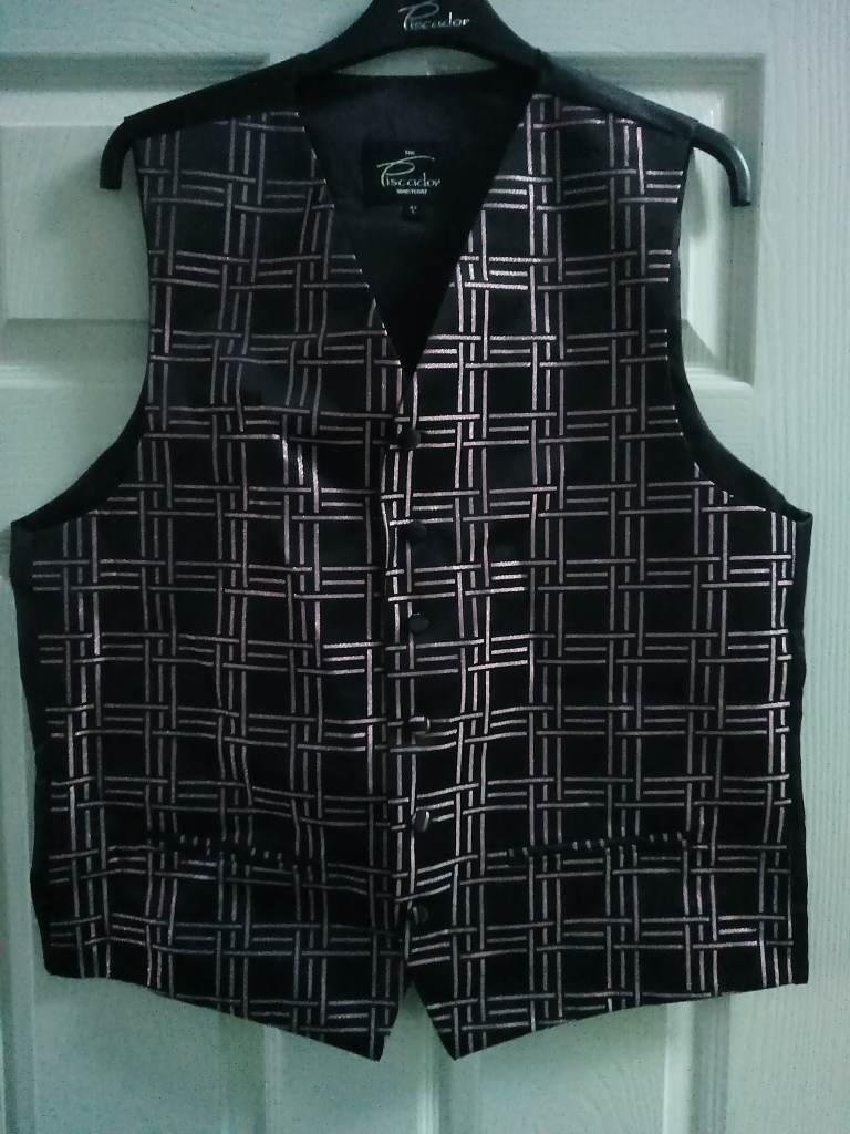 Mens Black & Pink Glitter Super Swanky Smart Waistcoat 42" New Magician Party