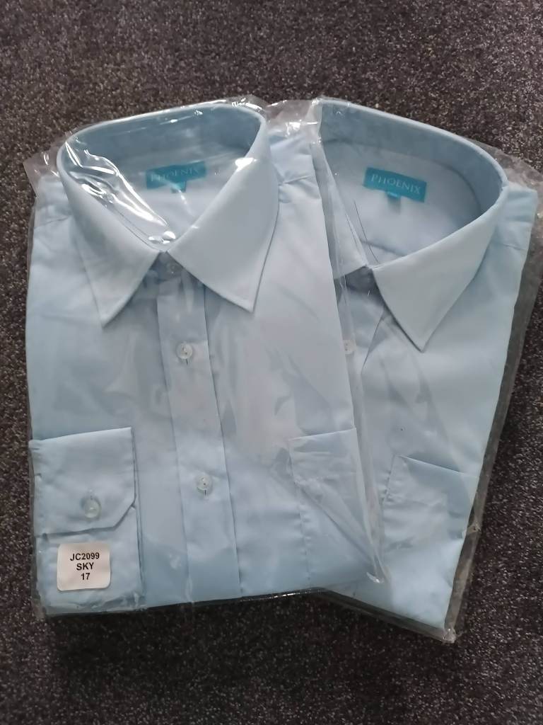 TWO Sky blue Long Sleeved Classic Shirts 17" Collar New Smart Office