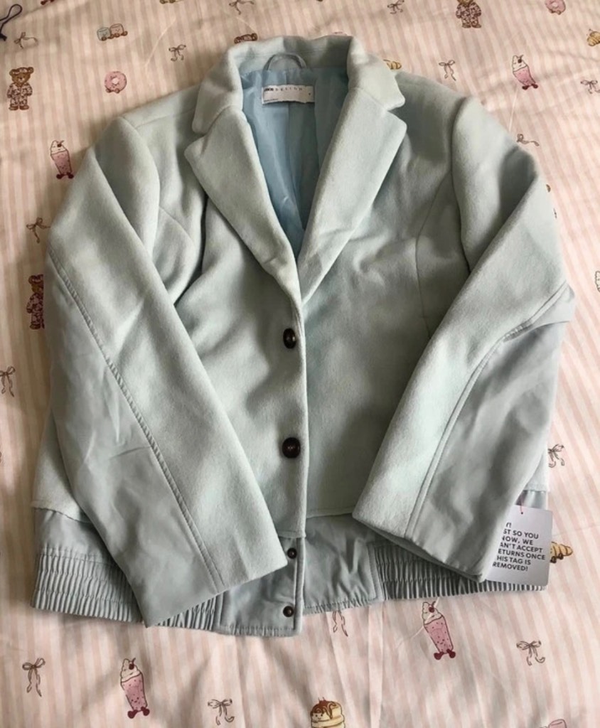 Baby blue hybrid blazer and  bomber  jacket from asos